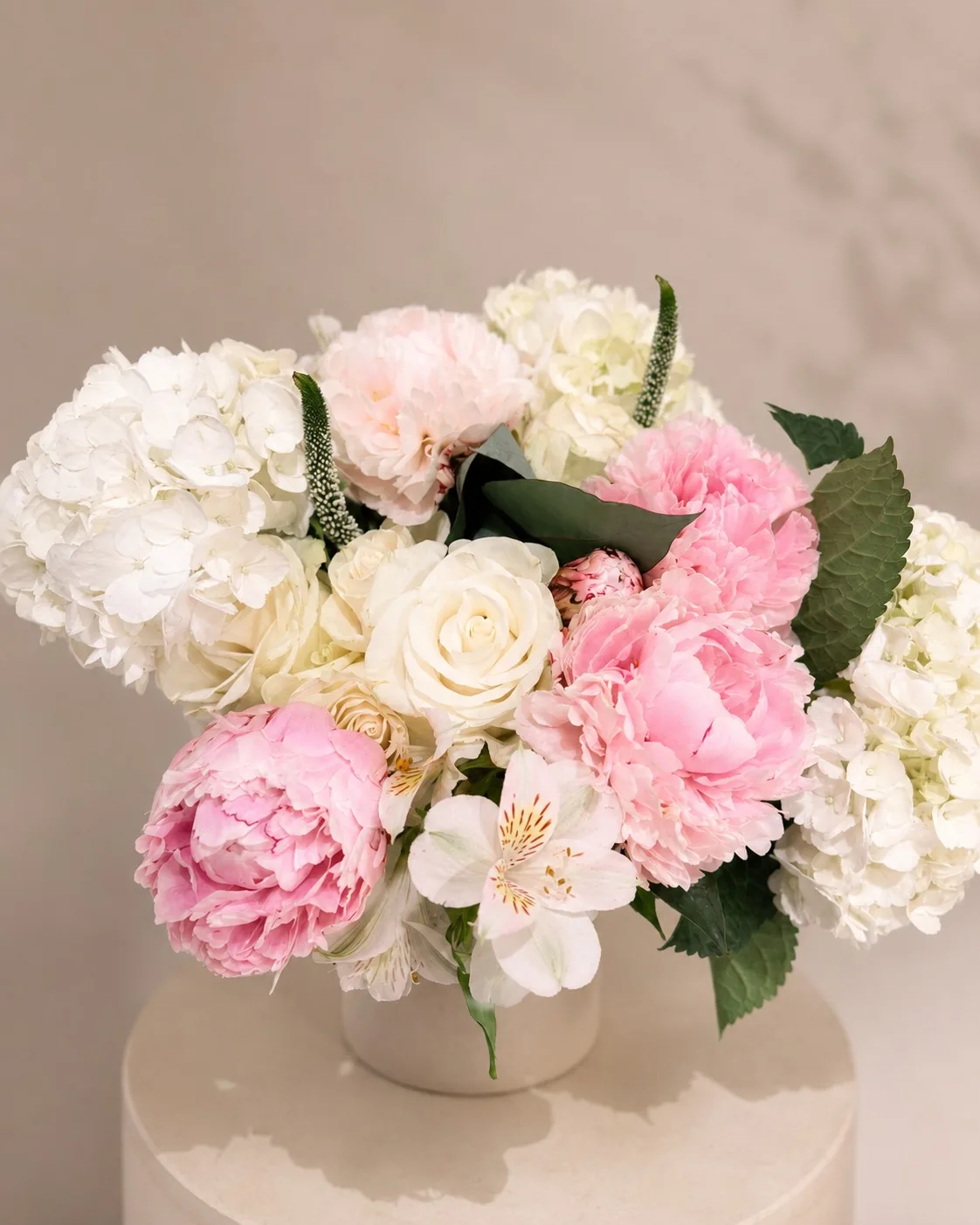 Blush peonies and white hydrangea