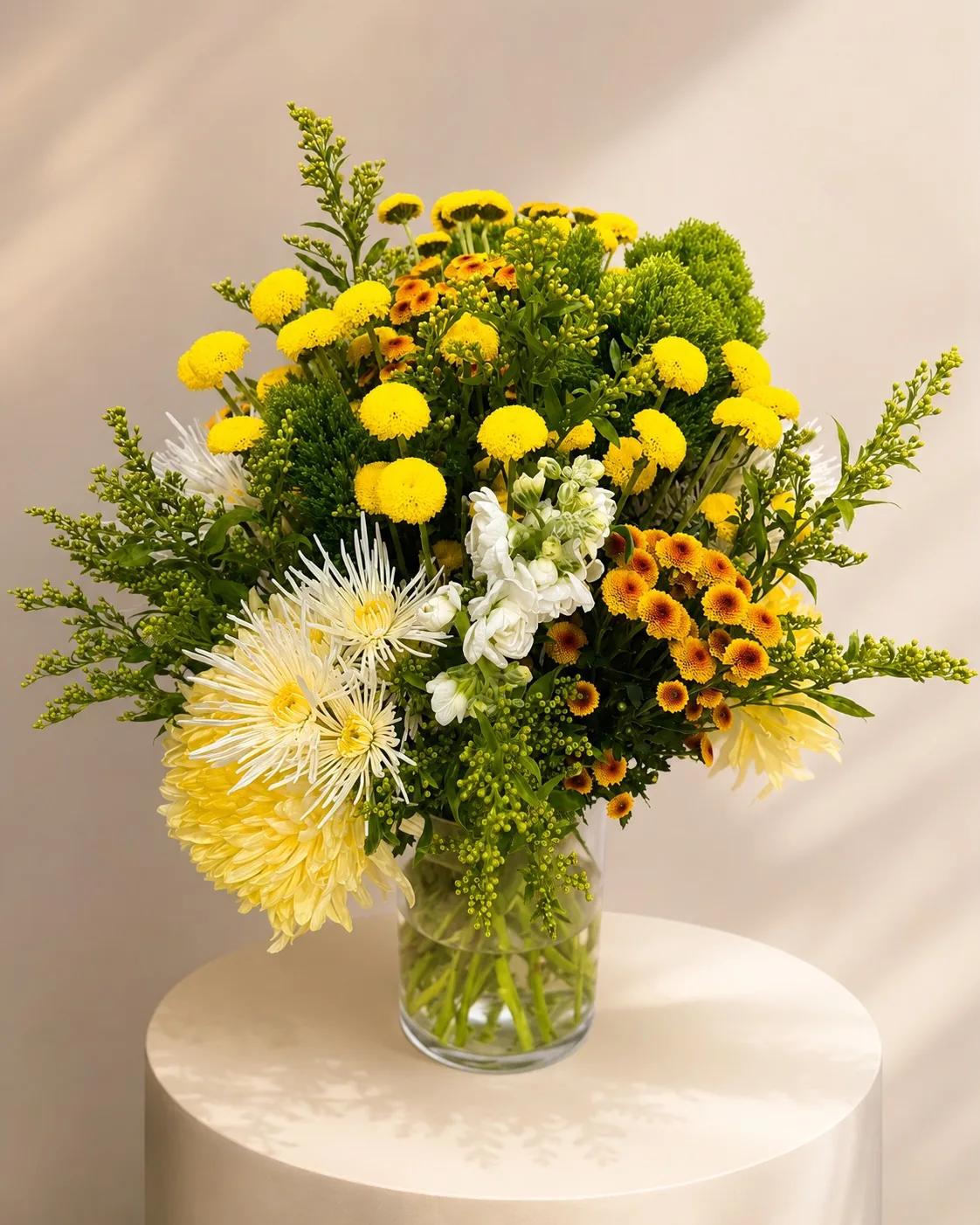 Yellow chrysanthemums and stock